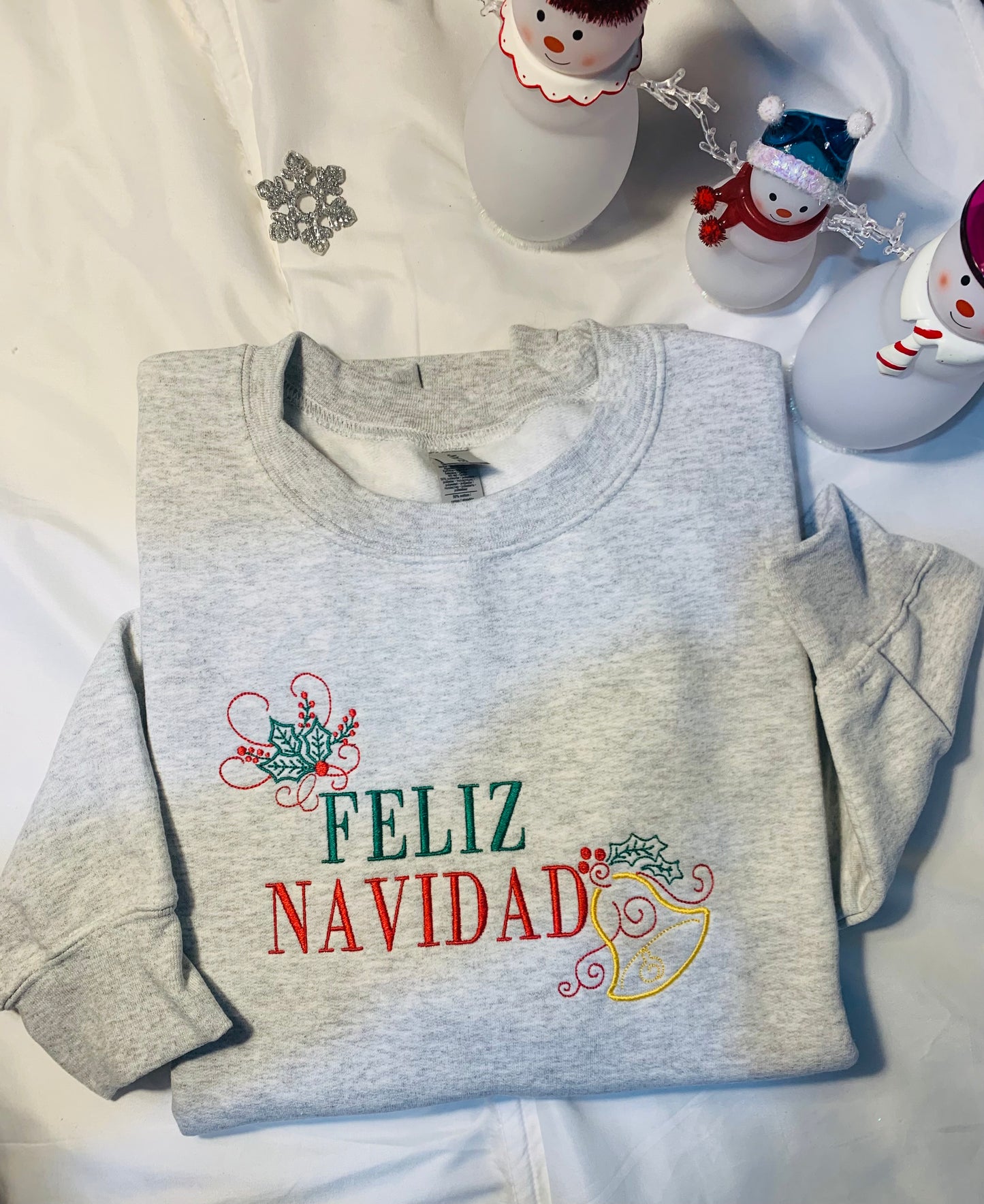 Embroidered Feliz Navidad Sweatshirt - Christmas Gift for Her