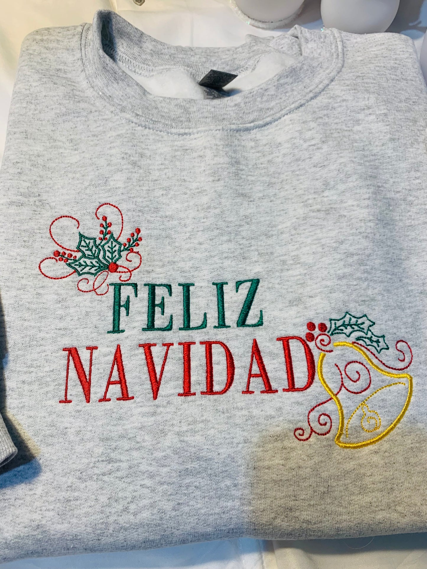 Embroidered Feliz Navidad Sweatshirt - Christmas Gift for Her