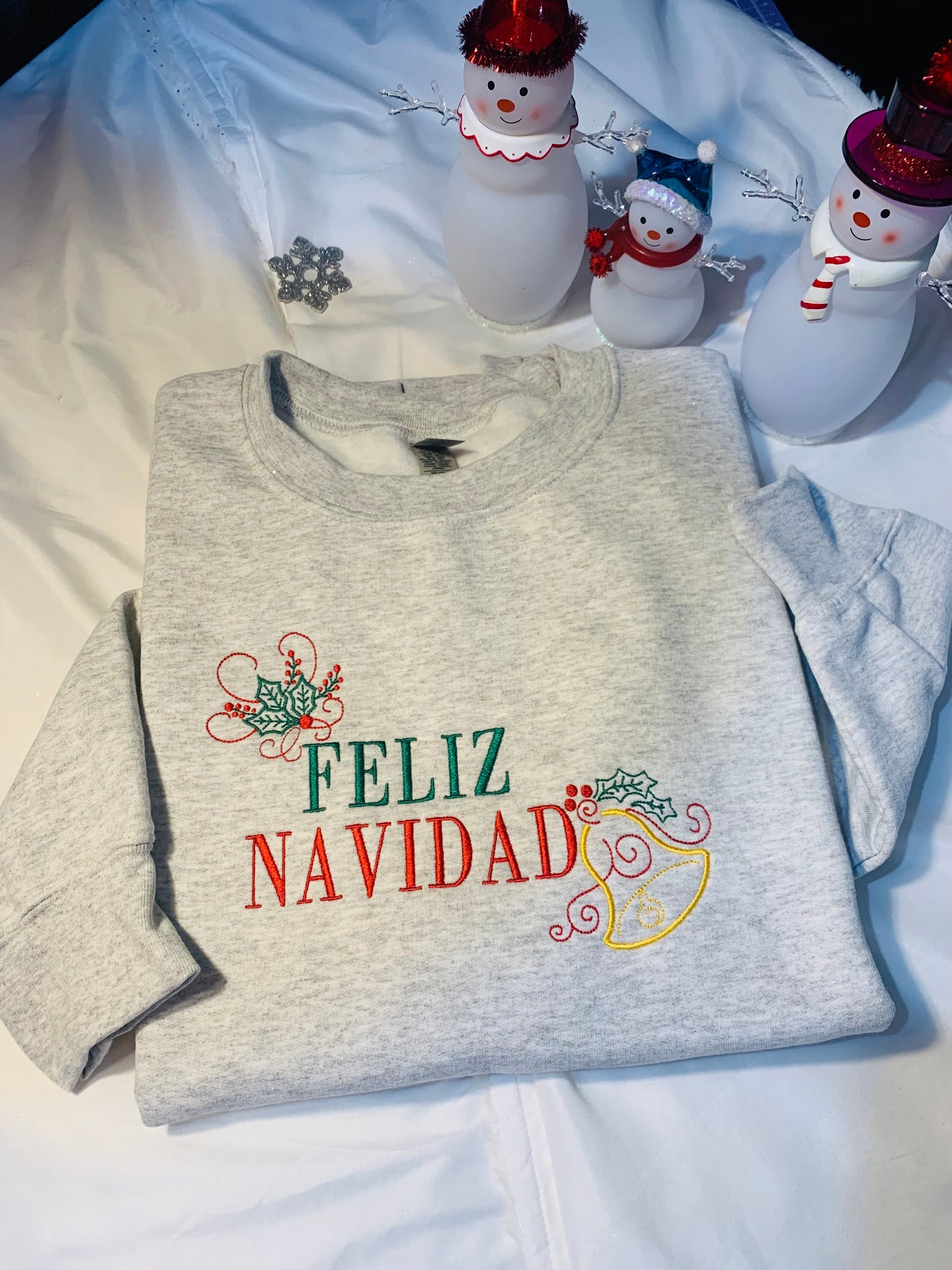 Embroidered Feliz Navidad Sweatshirt - Christmas Gift for Her